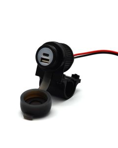 Prise Duo USB A+C moto 12-24 V avec Quick Charge pour guidons de 21 à 25 mm